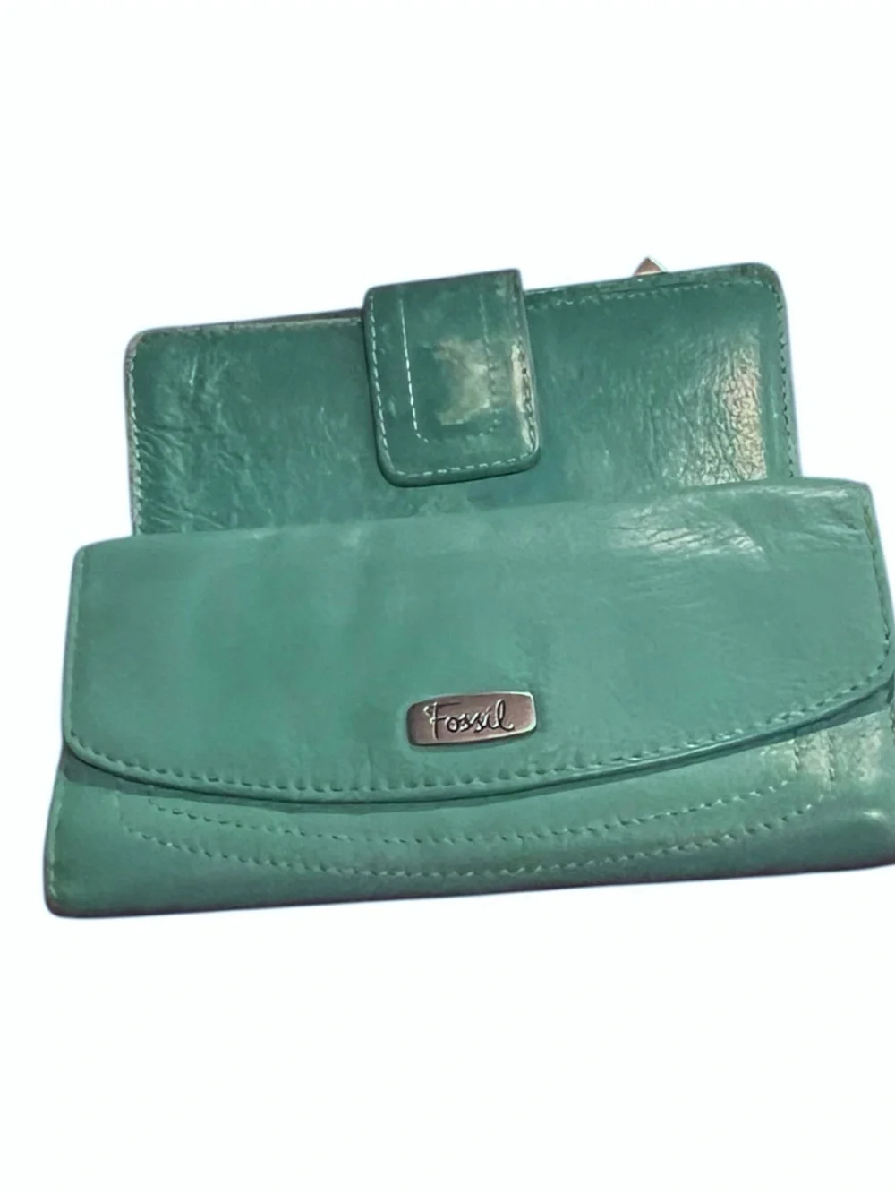 Fossil (2) Leather Turquoise organizer wallets.